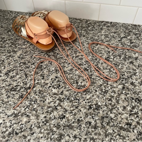 American Eagle Gladiator Lace Up Sandals Gold - Picture 6 of 10